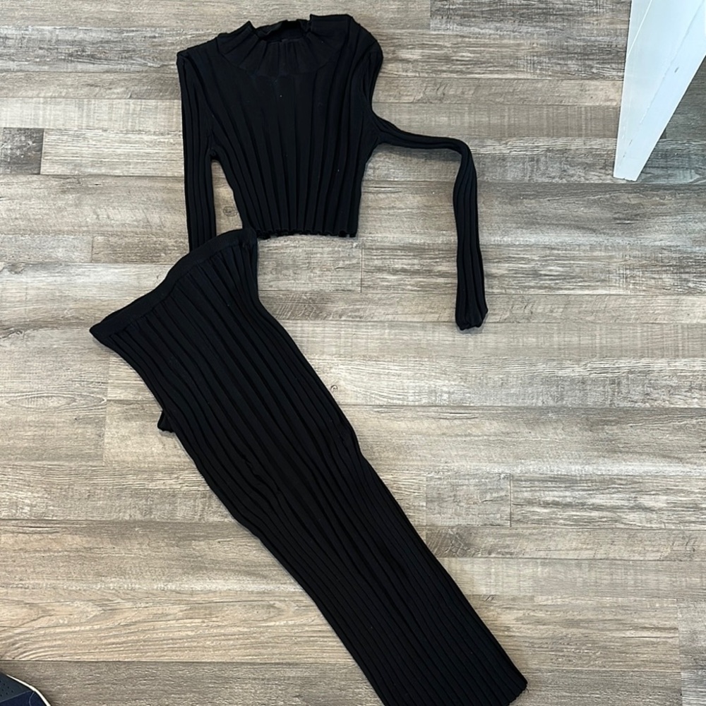 Black Ribbed Two-Piece Set